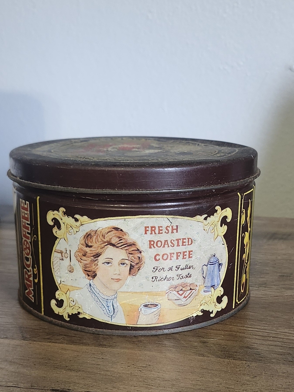 Vintage Brown Coffee Tin - Decorative